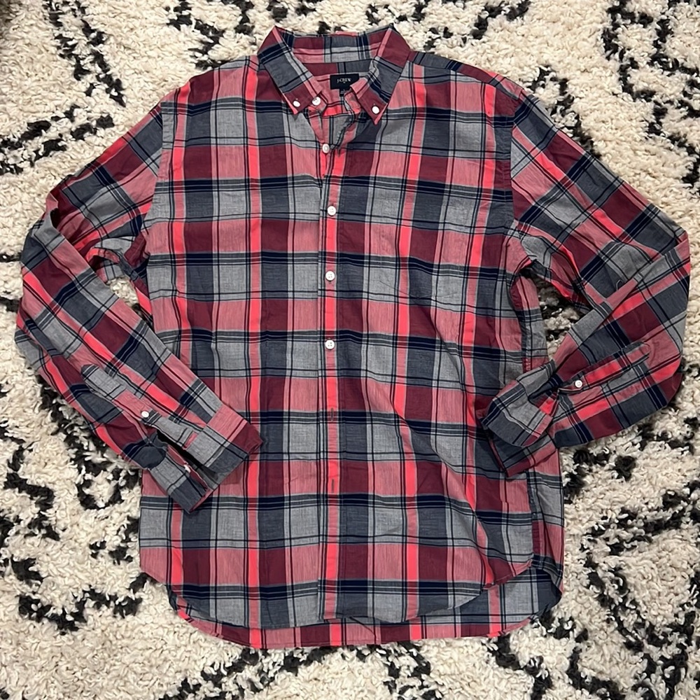 J. Crew Lightweight Men’s Button Down Plaid 100% Cotton ShirtSize L